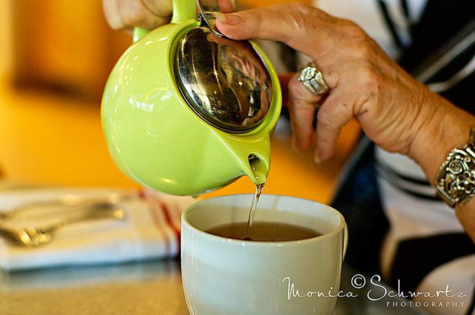 Pouring Tea at Woodlands Cafe