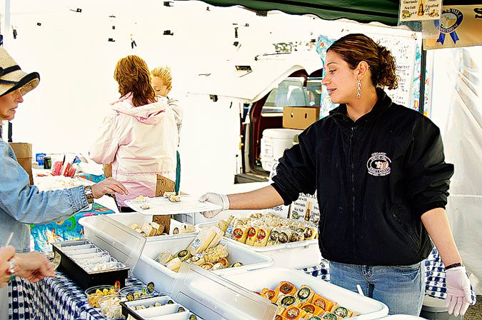 Cheese-samplers-at-the-farmers-market-in-San-Rafael-Marin-County-California