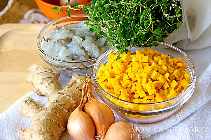 Ingredients-to-make-gyoza-with-shrimp-kabocha-pumpkin-and-thyme-recipe