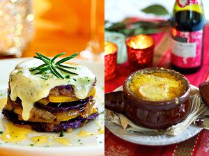 Vegetable-Millefeuille-with-Taleggio-cheese-and-honey-and-French-Onion-Soup