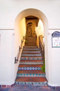 Beautiful-mosaic-tile-stairway-at-the-Paseo-Building-in-Carmel-by-the-Sea-California