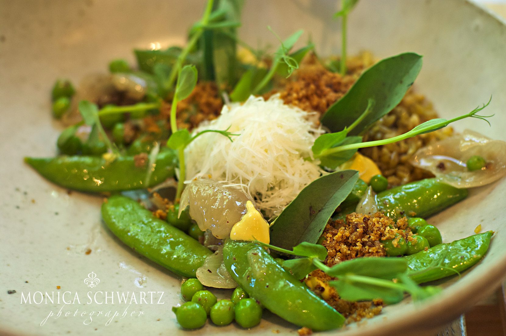 Spring-Peas-and-Farro-Verde-with-Melted-Shallots-Bread-Crumbs-and-Manchego-at-the-Shed-in-Healdsburg-California