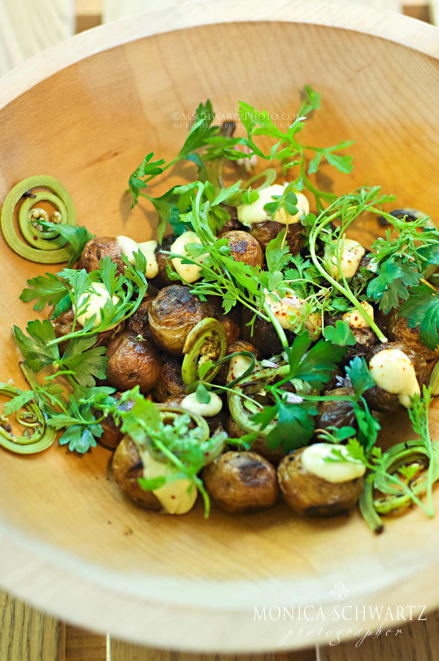 Roasted-Potatoes-and-Fiddlehead-Ferns-with-Green-Garlic-Aioli-and-Fines-Herbes-at-the-Shed-in-Healdsburg-California
