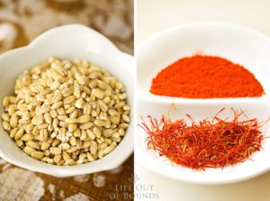Uncooked-pearled-barley-and-saffron