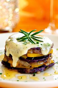 Kabocha-purple-sweet-potato-and-onion-Millefeuille-with-melted-Taleggio-cheese-and-honey-drizzle-recipe-photography-and-styling-by-Monica-Schwartz