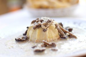 Parmesan-flan-with-mushrooms-at-Ristorante-Fontanabroccola-Salsomaggiore-Terme-Italy-photography-by-Monica-Schwartz