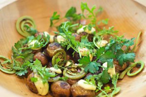Roasted-Potatoes-and-Fiddlehead-Ferns-at-SHED-in-Healdsburg-California-photography-by-Monica-Schwartz