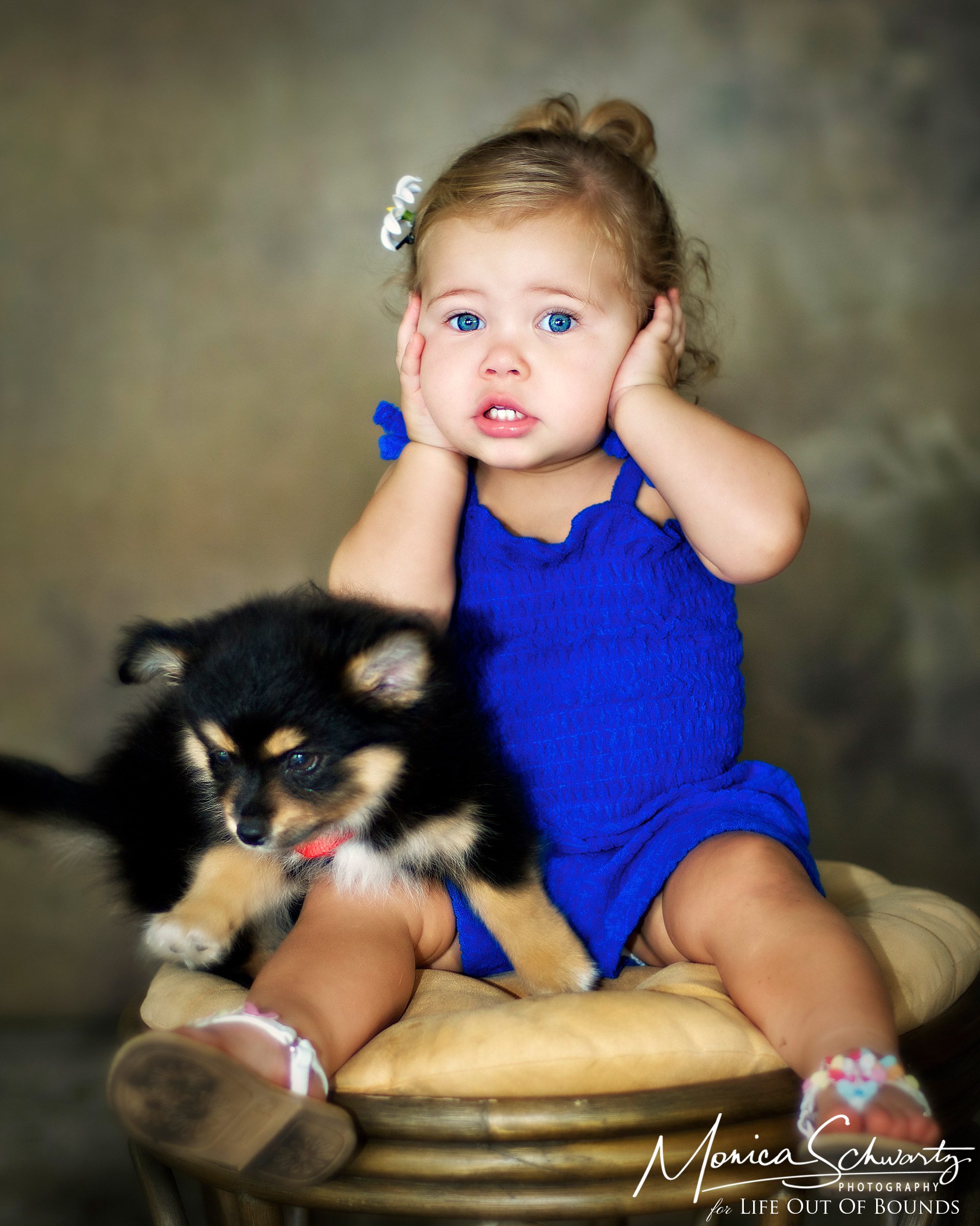 Portrait-of-cute-little-girl-and-puppy-in-Hawaii