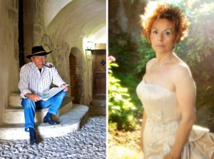 Portraits-of-an-Italian-woman-and-man-in-a-medieval-and-garden-setting