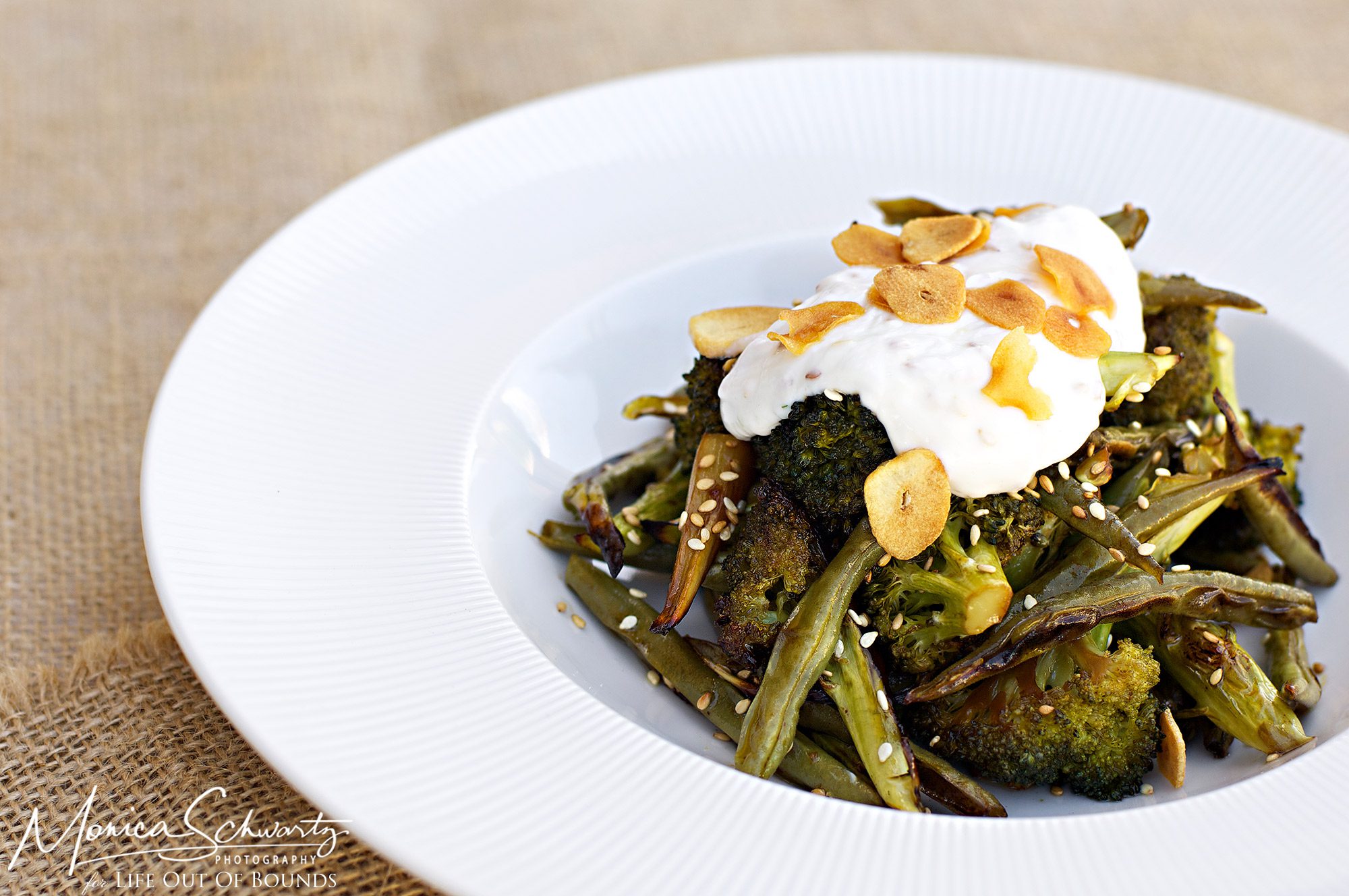 Roasted-beans-and-broccoli-with-sesame-yogurt-by-Chef-Lee-Anne-Wong
