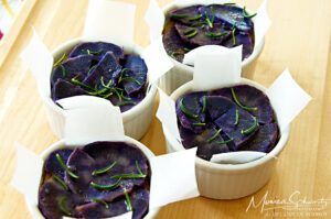 Recipe for Purple Sweet Potato, Kabocha and Onion Millefeuille with Taleggio and Lehua Blossom Honey