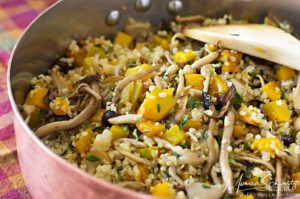 Warm quinoa salad with mushrooms and kabocha, recipe