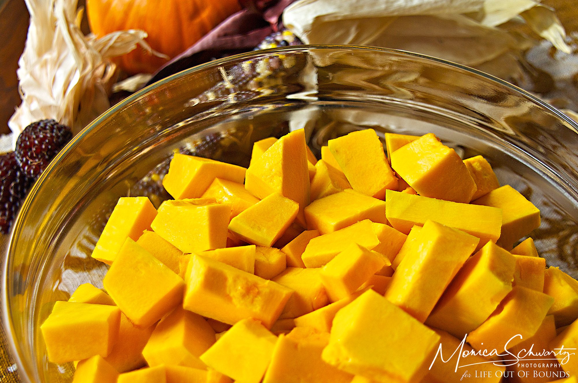 Cut up kabocha squash to make Pumpkin Creamed Soup with Cloves & Thyme, recipe