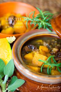 Lentil Soup with Chestnuts, Kabocha and Rosemary, recipe