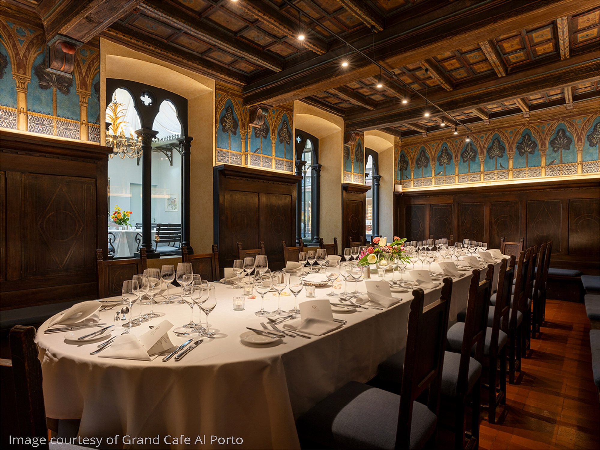 Dining Room at Grand Cafe al Porto Restaurant and Patisserie in Lugano, Ticino, Switzerland