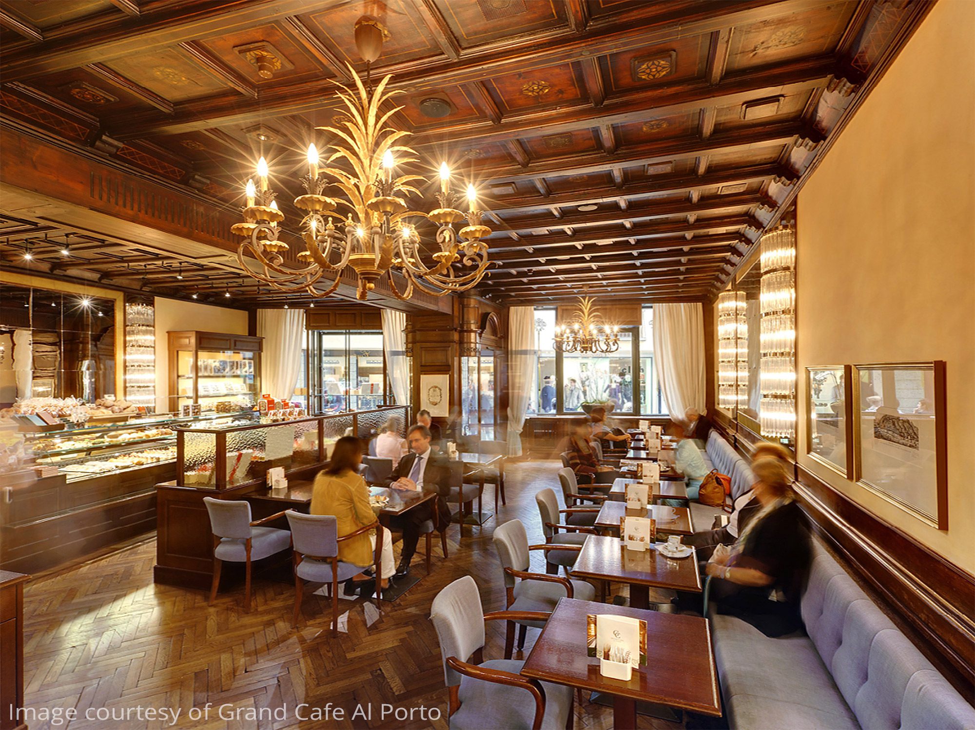 Main dining area at Grand Cafe al Porto Restaurant and Patisserie in Lugano, Ticino, Switzerland