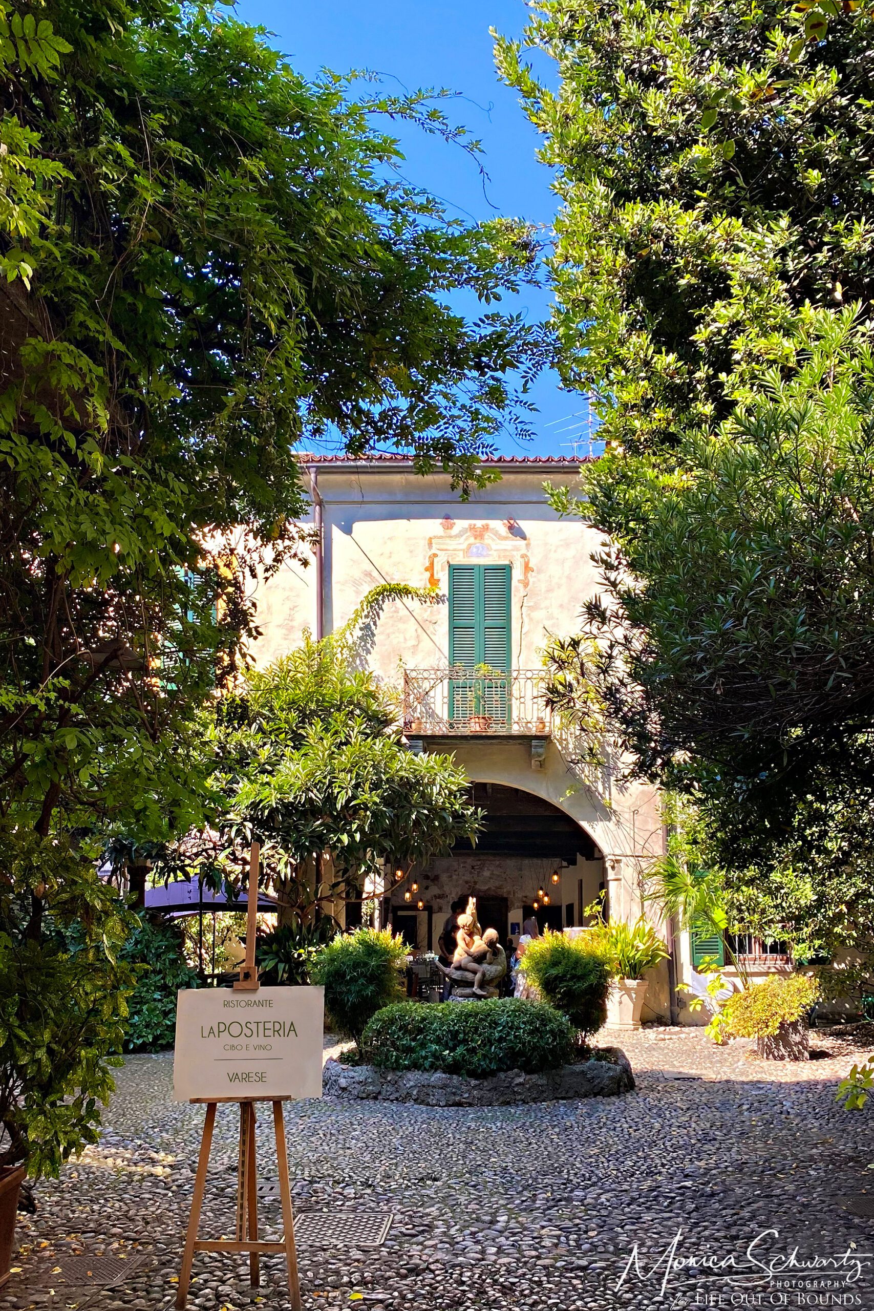 Courtyard entrance to Restaurant La Posteria, Varese, Italy