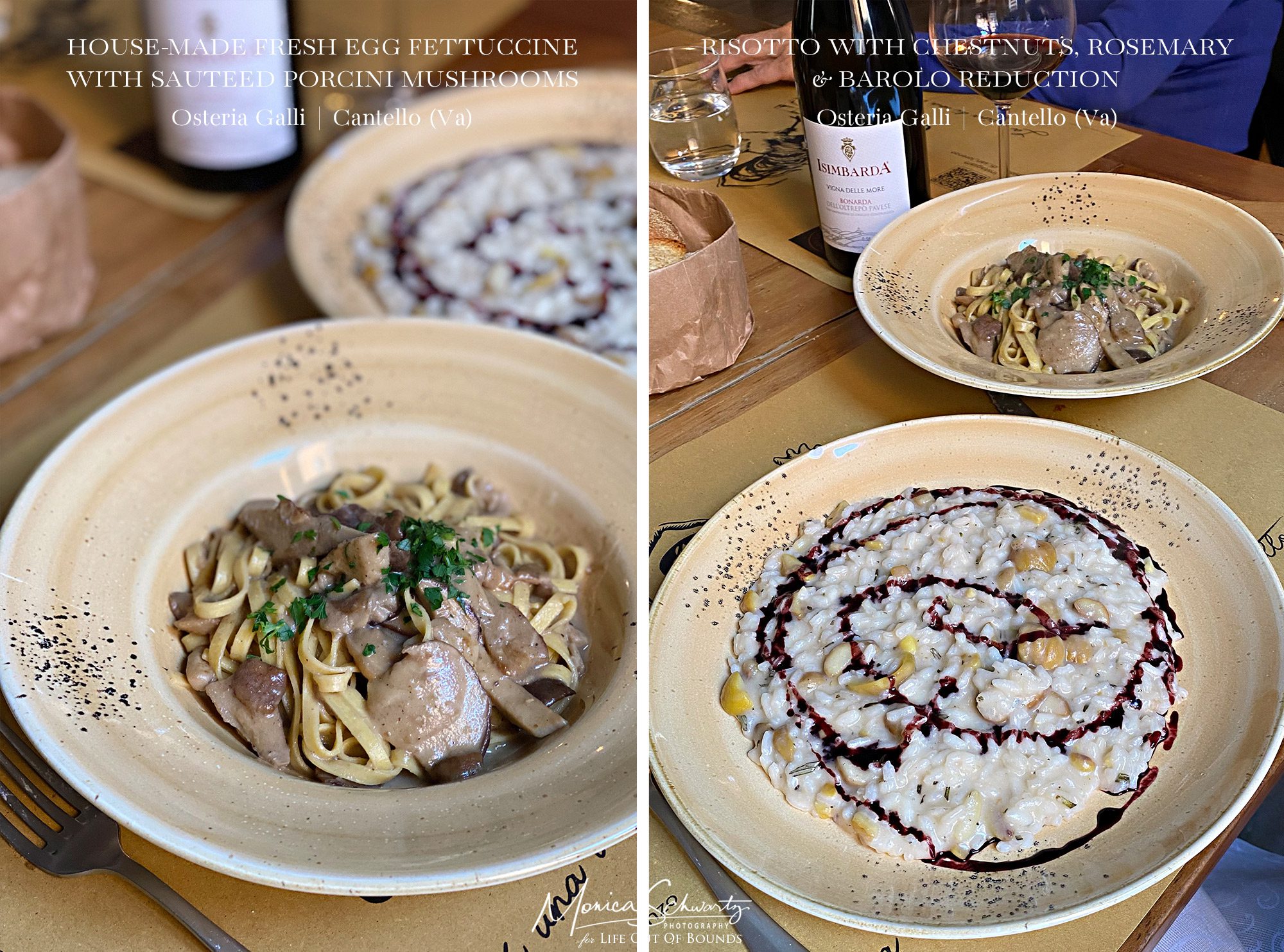 Tagliatelle with Porcini mushrooms and Risotto with Chestnuts at Osteria Galli, in Cantello (Varese), Italy