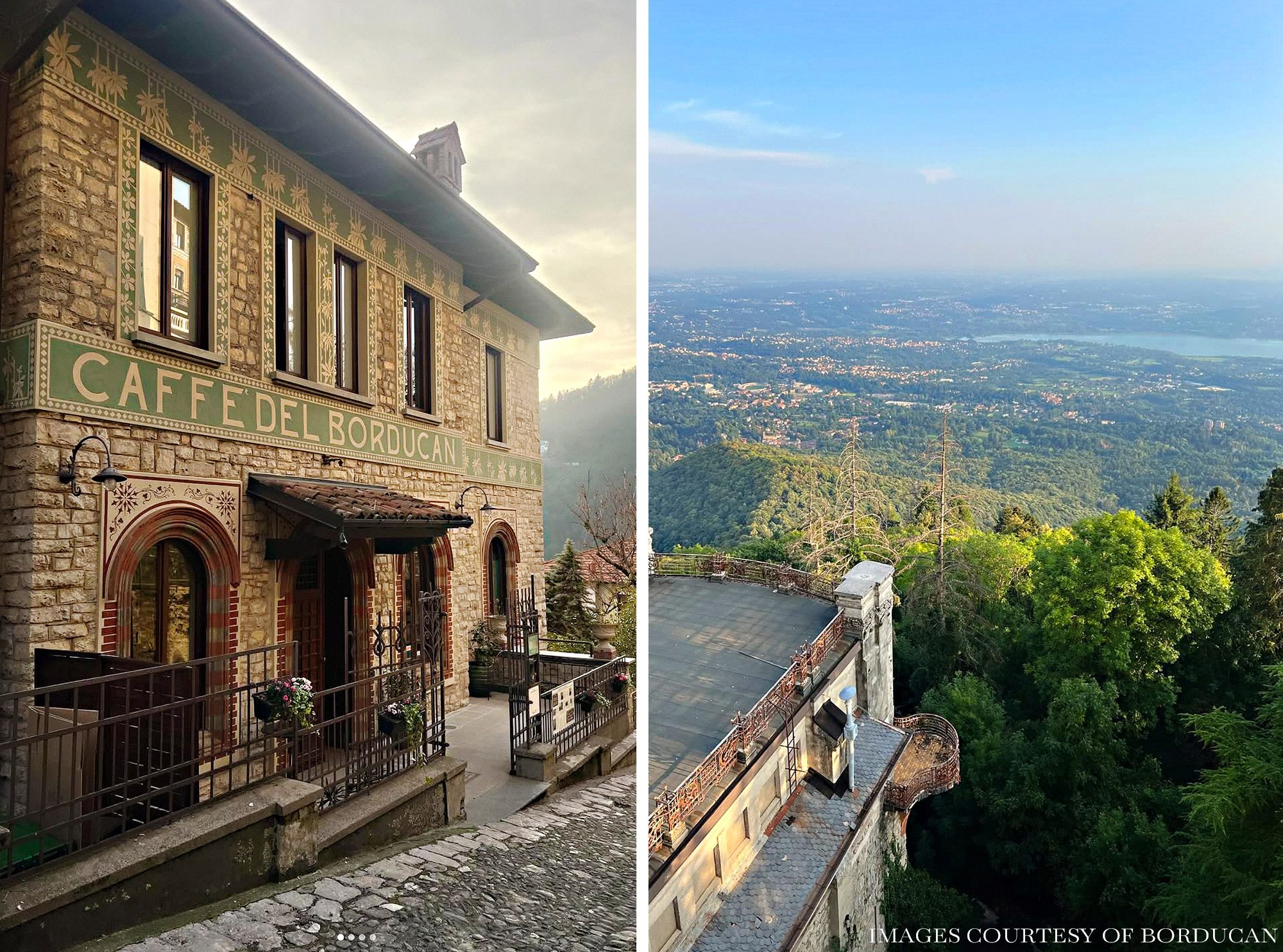 Exterior and panarama of Caffé al Borducan in Sacro Monte di Varese, Italy