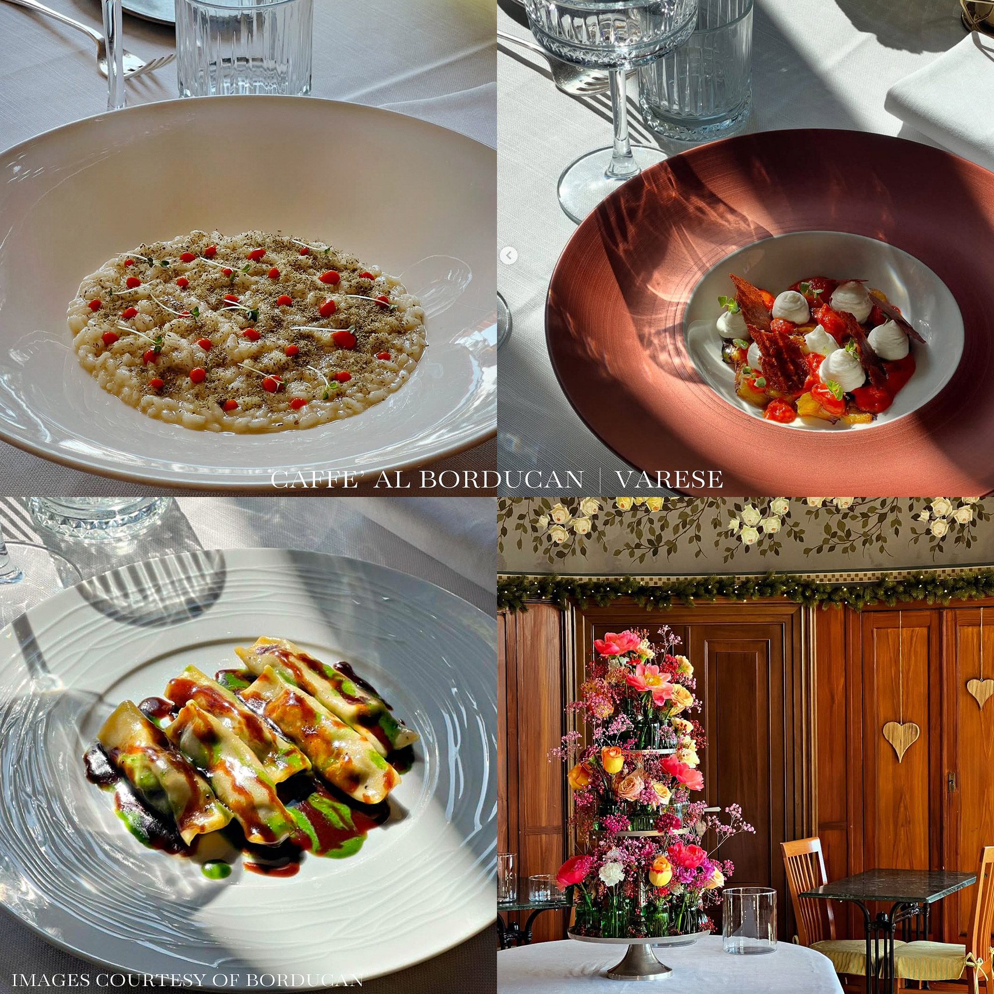 Interior and dishes from Caffé al Borducan restaurant in Sacro Monte di Varese, Italy