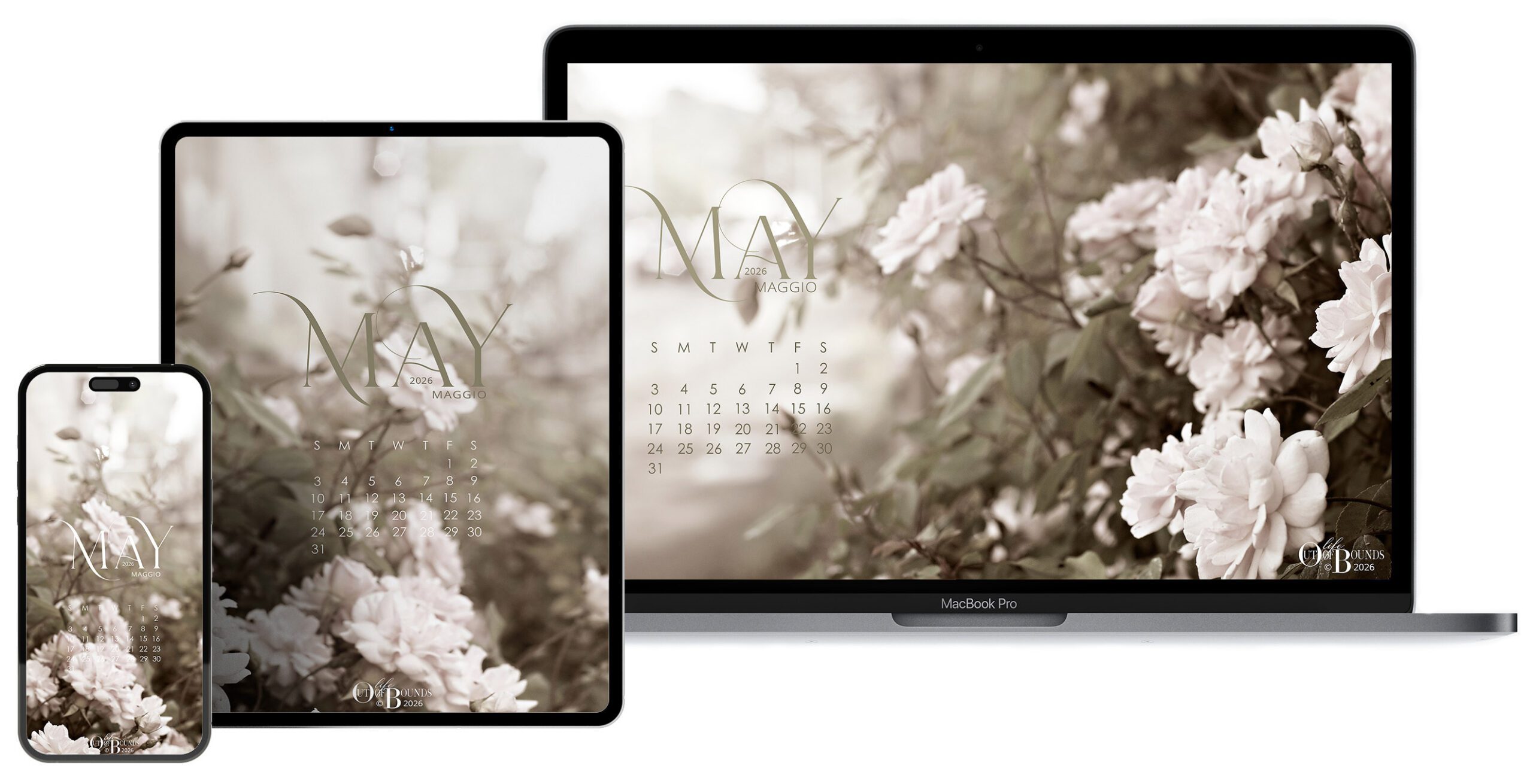 Free Calendar Wallpaper for May 2026 for laptop/desktop, iPad/tablet and iPhone/smartphone