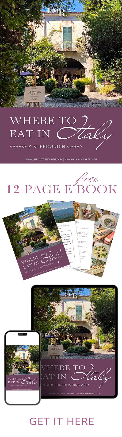 Where to Eat In Italy, Varese area - e-book widget in sidebar