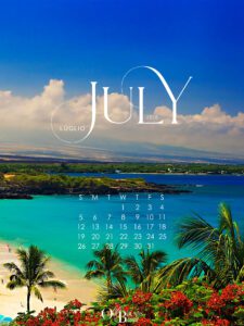 Hapuna Beach on the Big Island of Hawai'i for July 2026 free Calendar Wallpaper for iPad and tablet